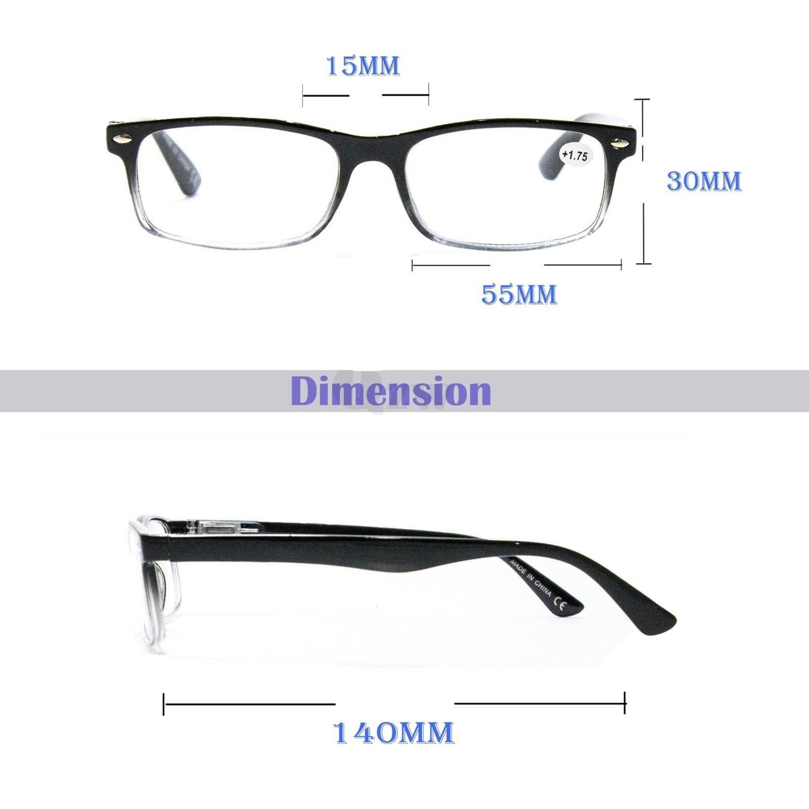 4 Pair Rectangular Spring Hinge Power Reading Reader Glasses For Mens Womens 1-3