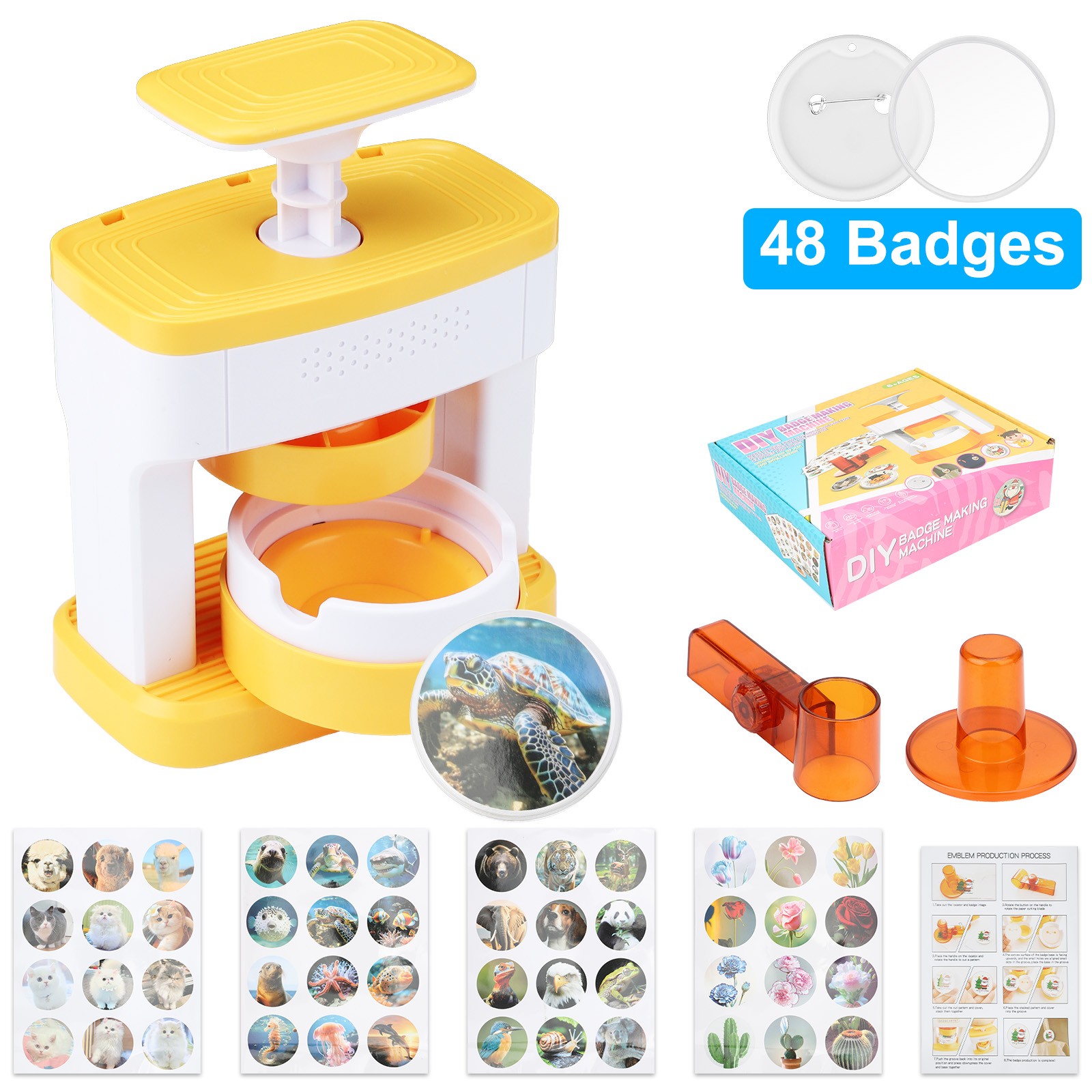 DIY Button Maker Machine ABS Badge Making Kit with 48 Patterns & Circle Cutter