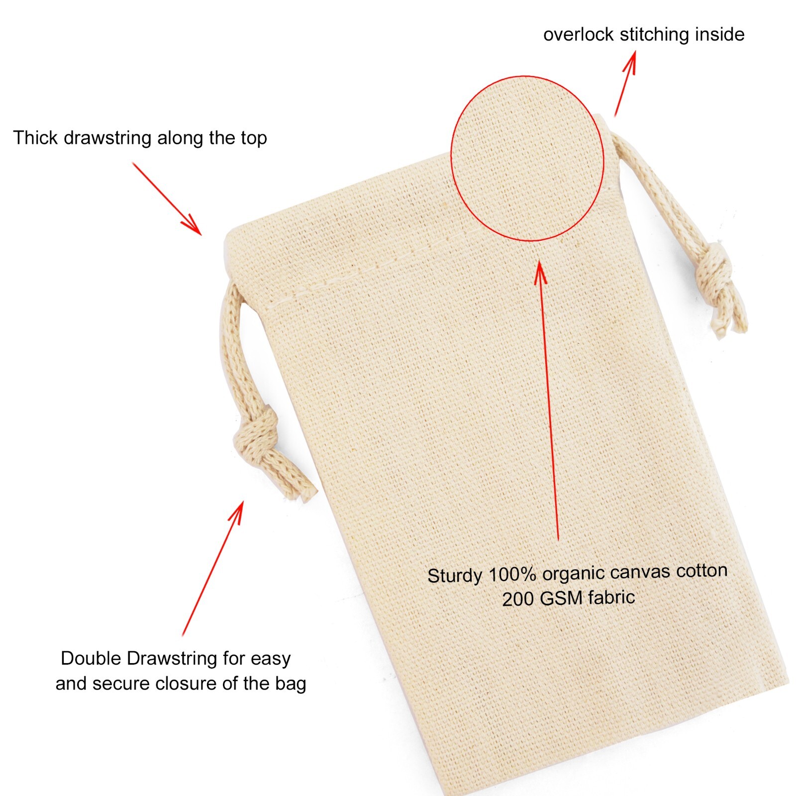 Biglotbags - 4 x 6 Inches Premium Canvas Cotton Double Drawstring Bags. Qty: 25