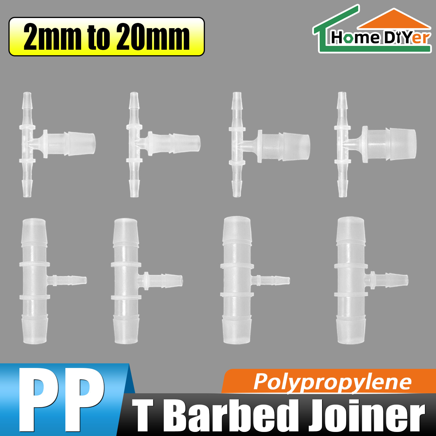 2-20mm T Piece 3 Way Plastic Joiner Barbed Reducer Connector Pipe Hose Water