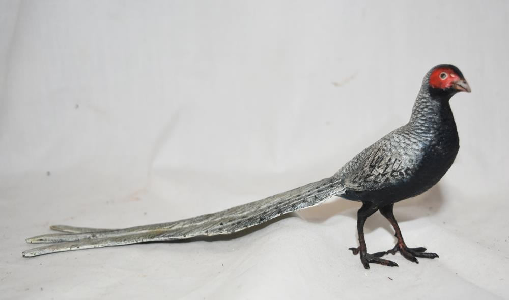 Vienna Bronze Long Tailed Silver Pheasant Bird Figurine
