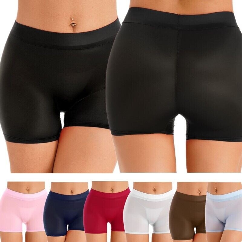 US Womens Oil Glossy Shiny Booty Shorts Transparent Panties Trunk Short Lingerie