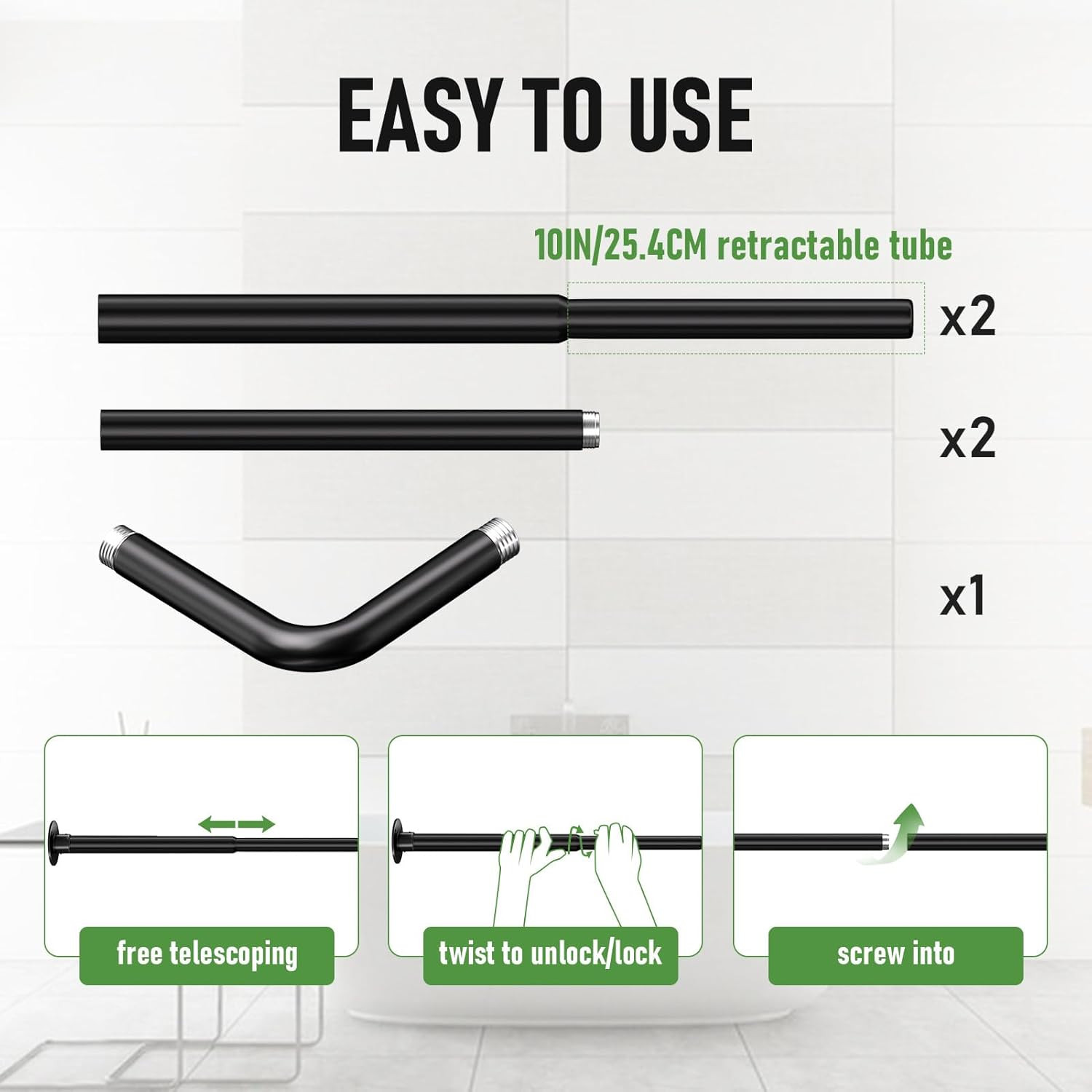 L Shaped Shower Curtain Rod - [23''-53''] X [23''-53''] Adjustable Corner Shower