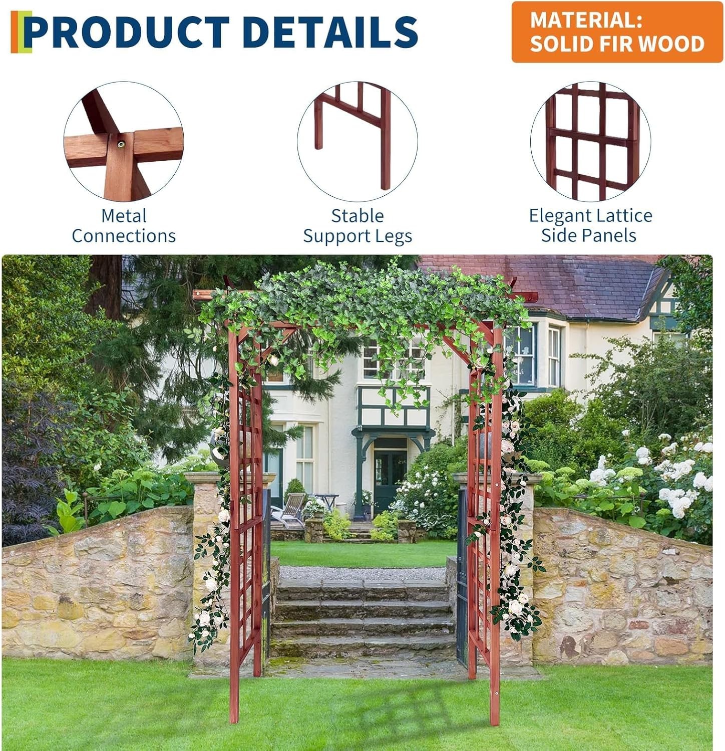 7 Ft Outdoor Wooden Arbor Arch Pergola Trellis w/ Flat Top for Garden Yard Decor