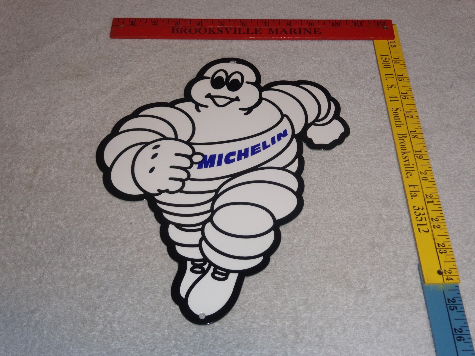 VINTAGE MICHELIN MAN TIRES BIBENDUM TIRE 12" PORCELAIN METAL GASOLINE OIL SIGN!