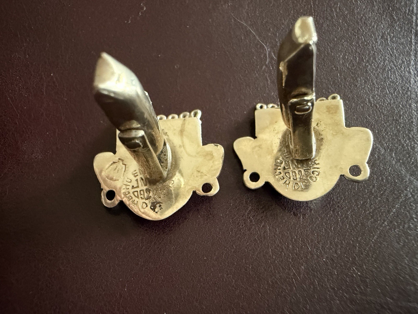 925 Sterling Silver CUFFLINKS Aztec WARRIOR Face Mask w/ Nose Ring Alpaca MEXICO