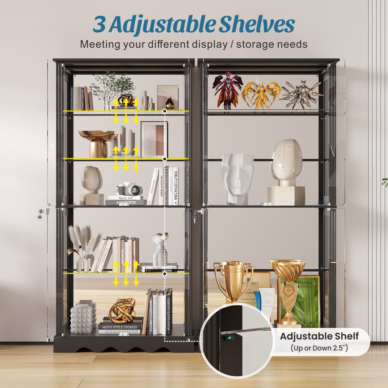 Black Display Cabinet with RBG Lights, 5-Tiers Display Cases for Collectibles