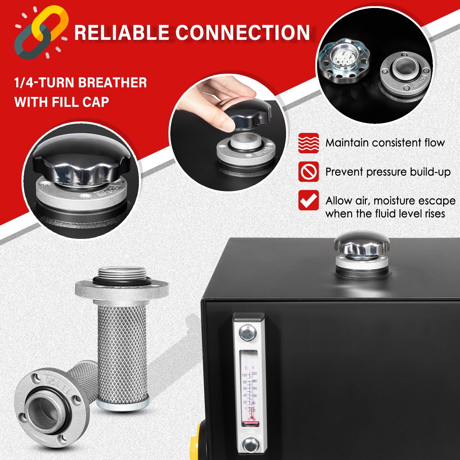 7 Gallon Hydraulic Fluid Reservoir Tank with Temp Gauge Sight-Gauge and Breather