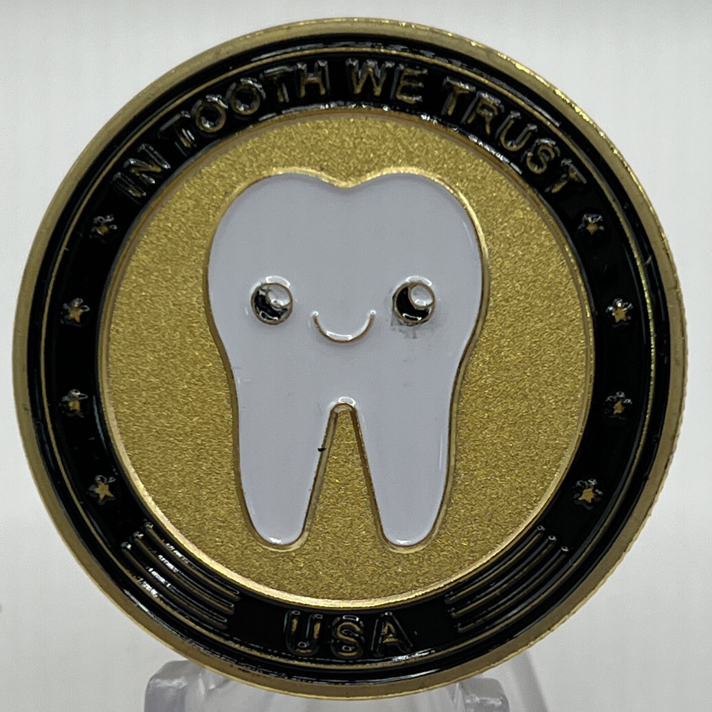 TOOTH FAIRY GOLD PLATED CHALLENGE COIN ONE TOOTH COIN. IN TOOTH WE TRUST!!