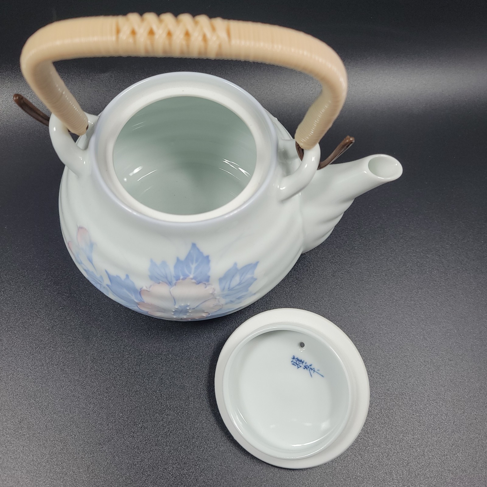 Arita Ware Magnolia Tea Set Teapot & 5 Cups Ichijin Showa Floral Bamboo Handle