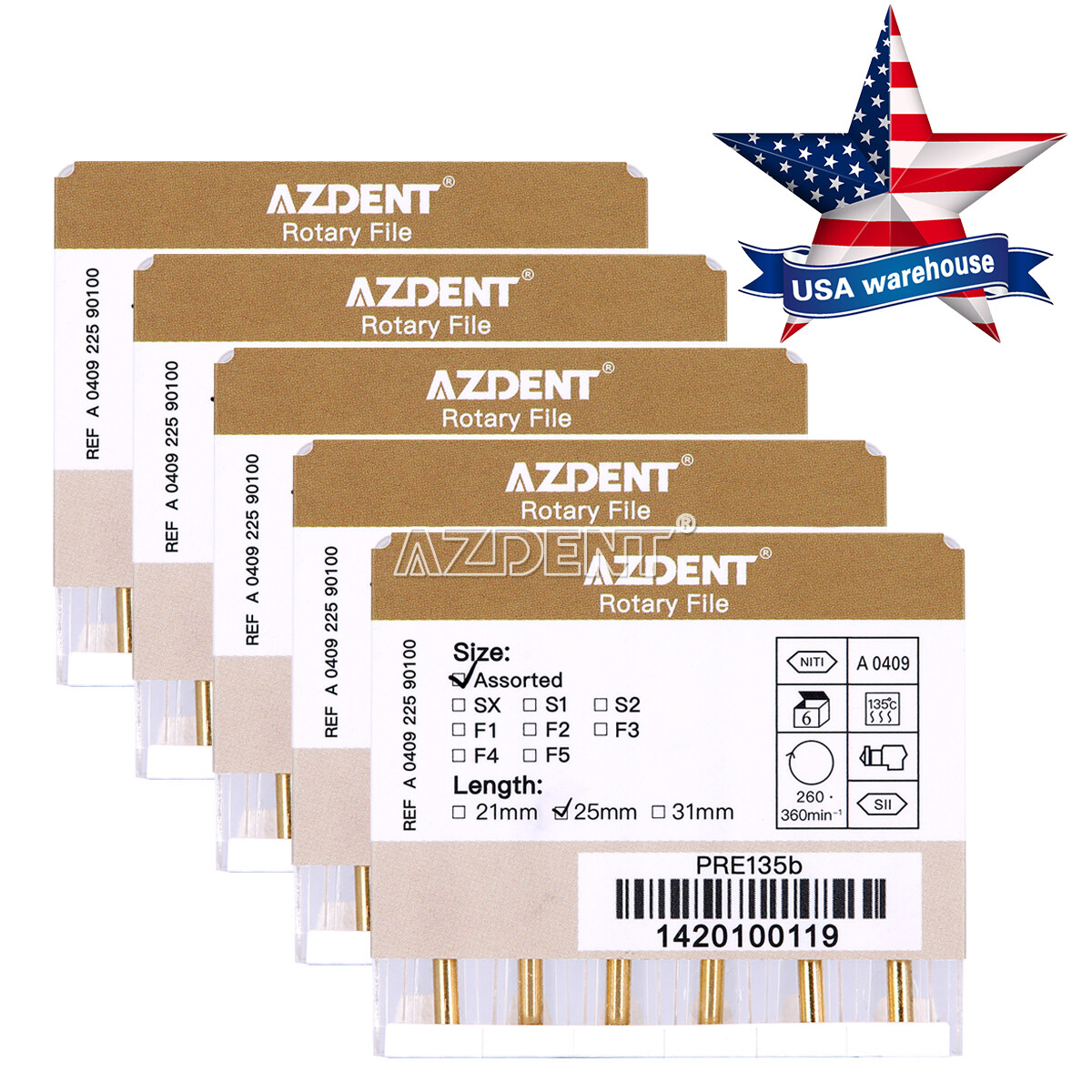 Limas rotatorias NITI para endodoncia dental Uso del motor Gold Taper SX-F3 25mm