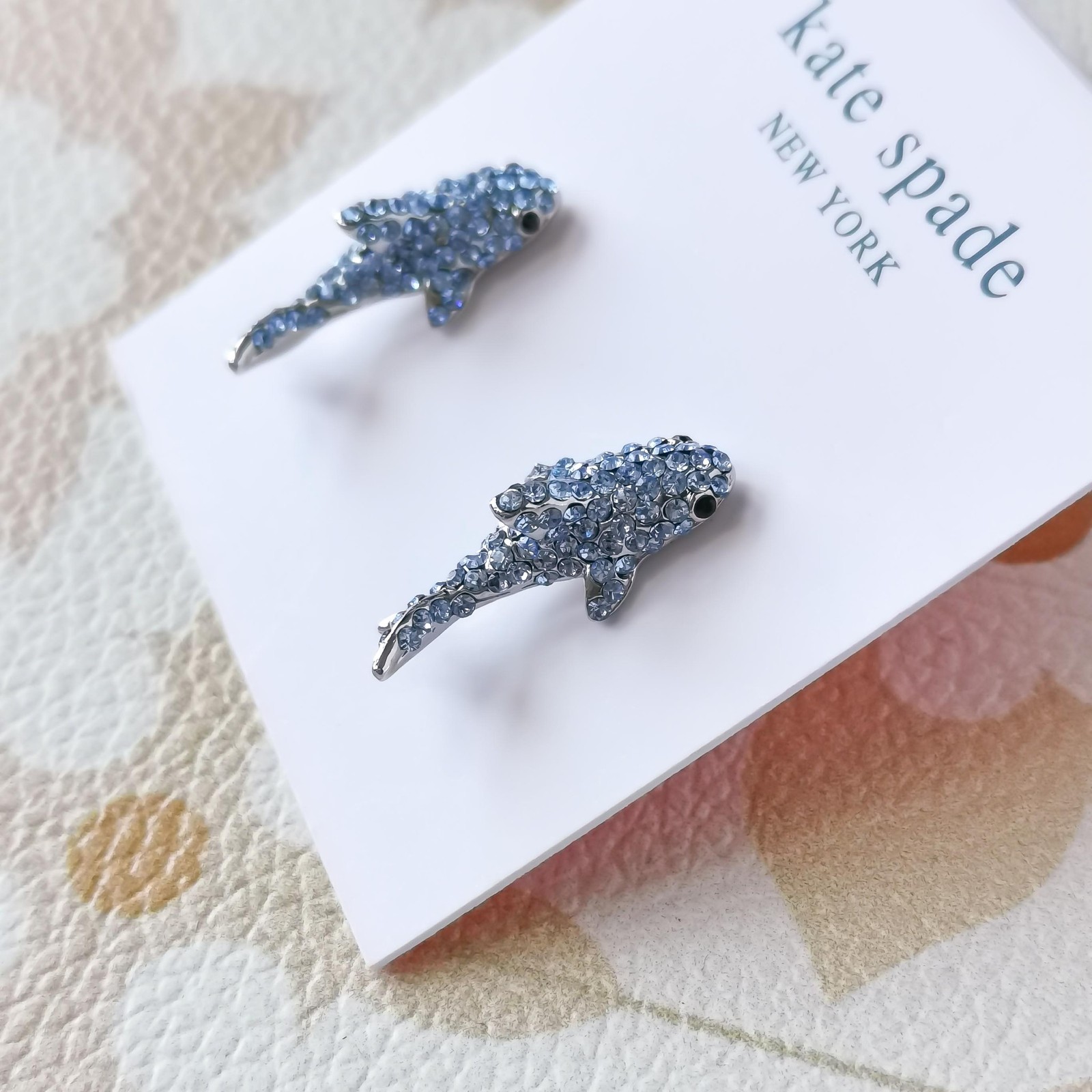 New Kate Spade California Dreaming Shark Silver Blue Stud Earrings