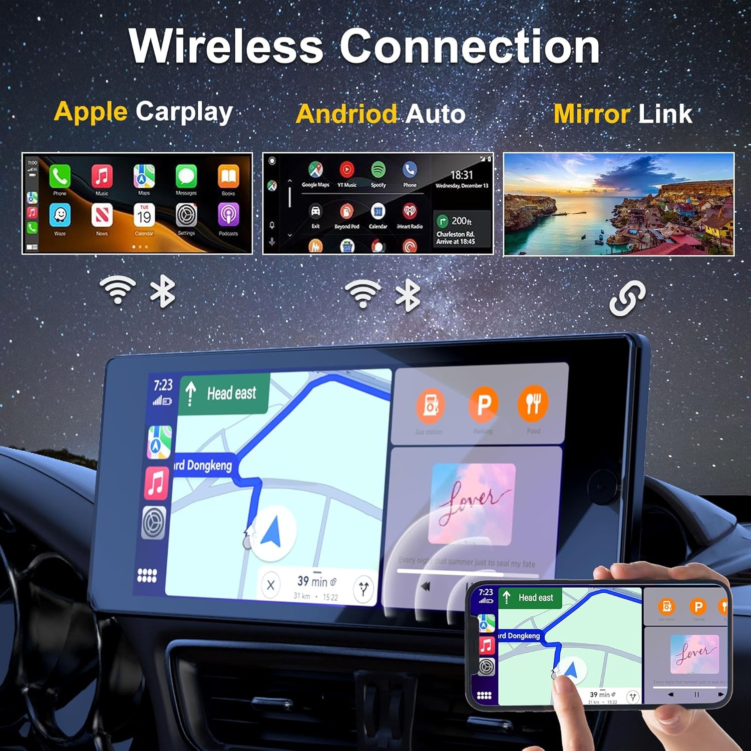 10.36" CarPlay Touchscreen Screen for Car & 4K 4CH Dash Cam with Android Auto