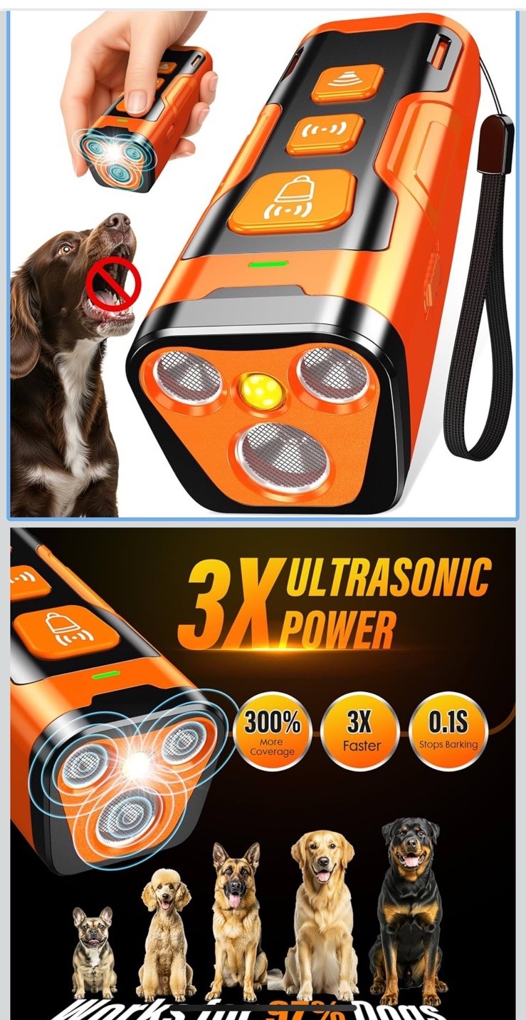 Dog Bark Deterrent Device, 3X Ultrasonic Anti Barking, 6 Training Modes