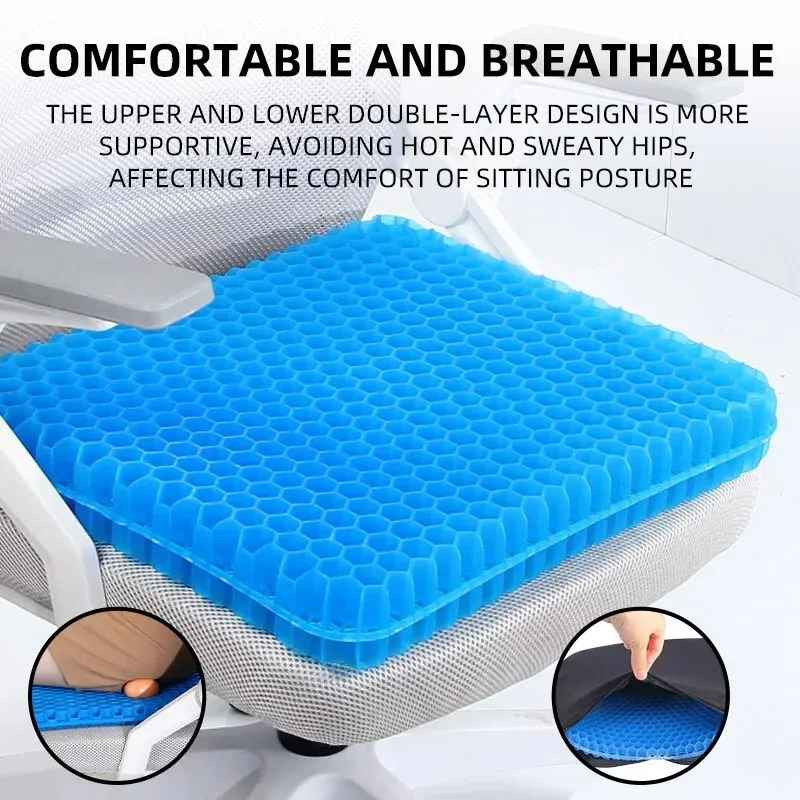 Gel Seat Cushion Honeycomb Breathable Pressure Relief Back Tailbone Pain Chair
