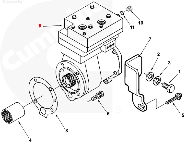Air Compressor, Cummins N14, ISM, ISB, QSB, ISF (3558163, 4952756, 9111535200)