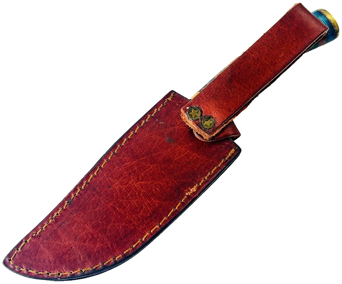 Vintage Stag Handle Fixed Blade Knife Damascus Blade Knives & Leather Sheath