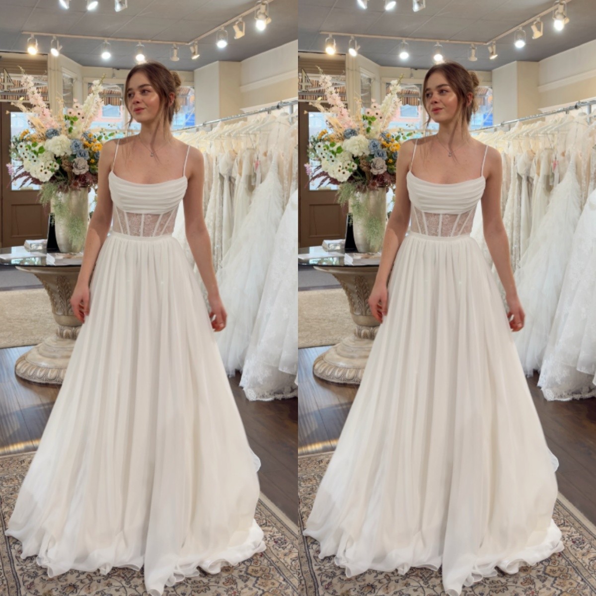 White Wedding Dresses Chiffon Spaghetti Straps Sleeveless A Line Bridal Gowns