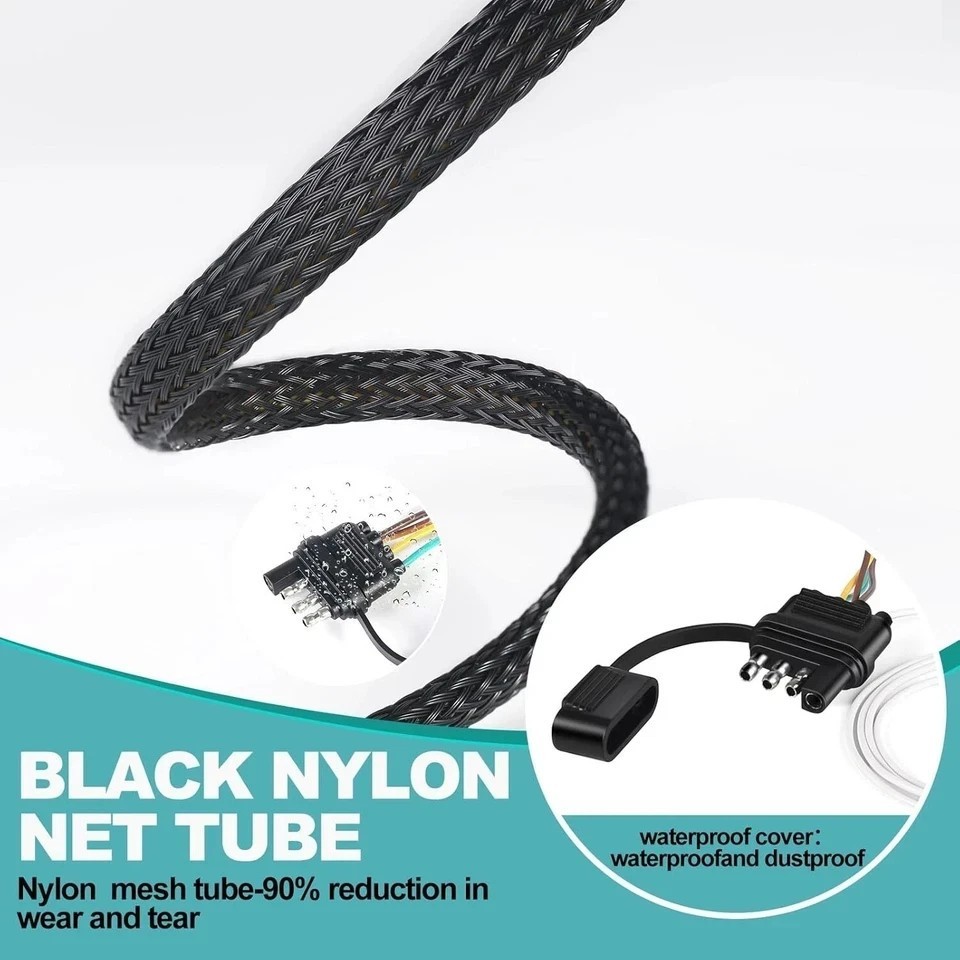 22FT 4 Pin 5 Wire Trailer Wiring Harness with Nylon Net Tube, Wishbone