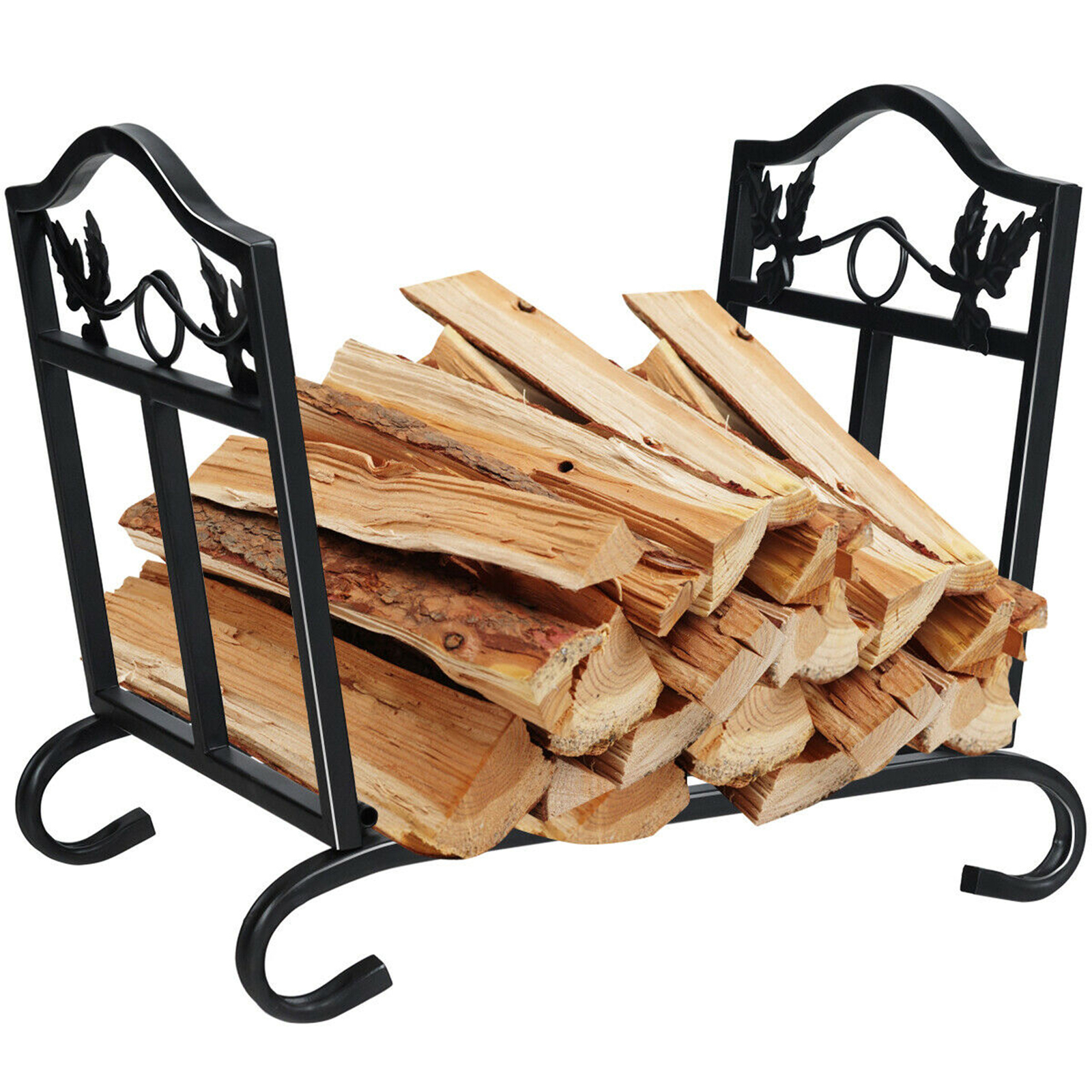 Foldable Firewood Log Rack Steel Wood Storage Holder for Fireplace Black