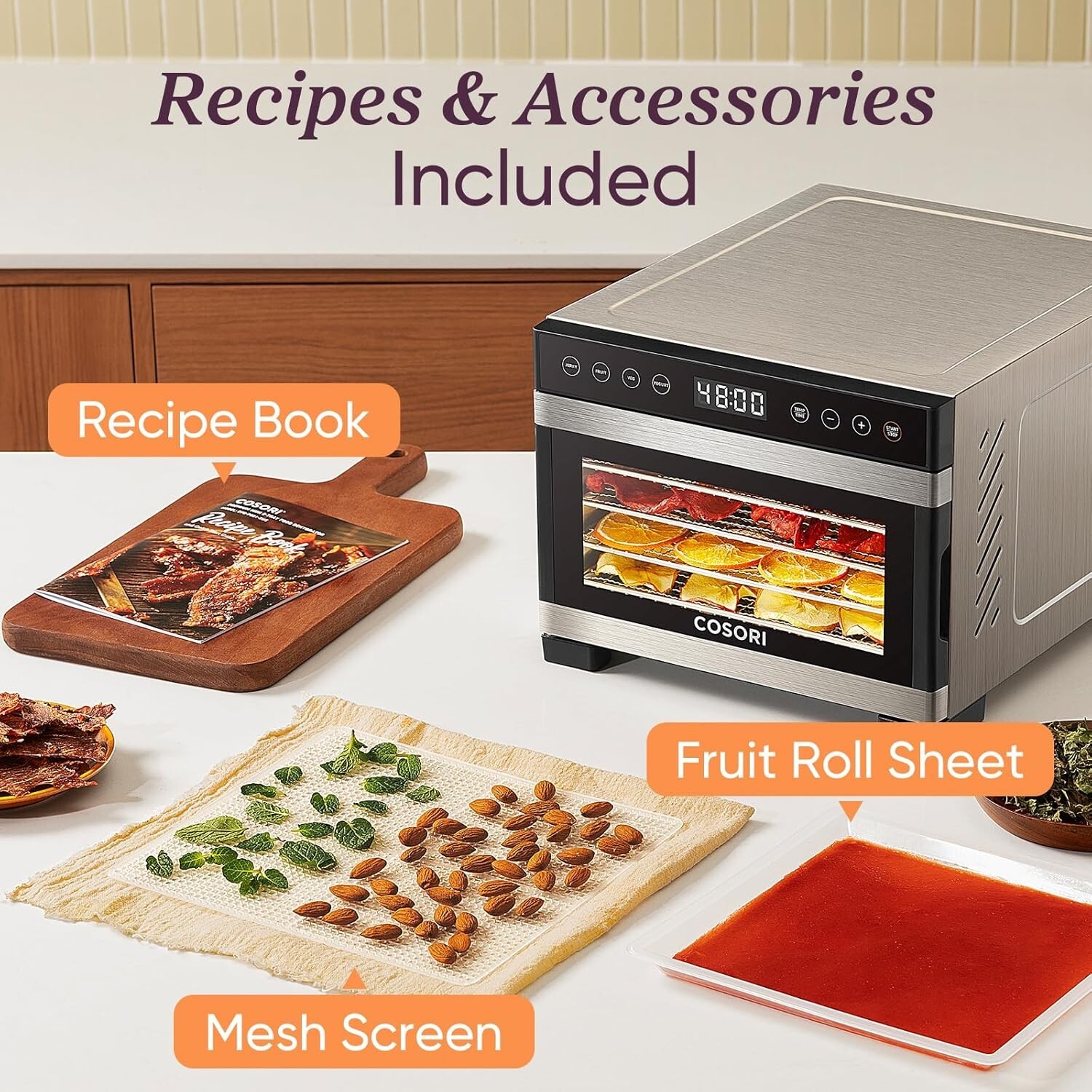 COSORI Food Dehydrator for Jerky, 176°F Temperature Control, 5 Stainless Steel