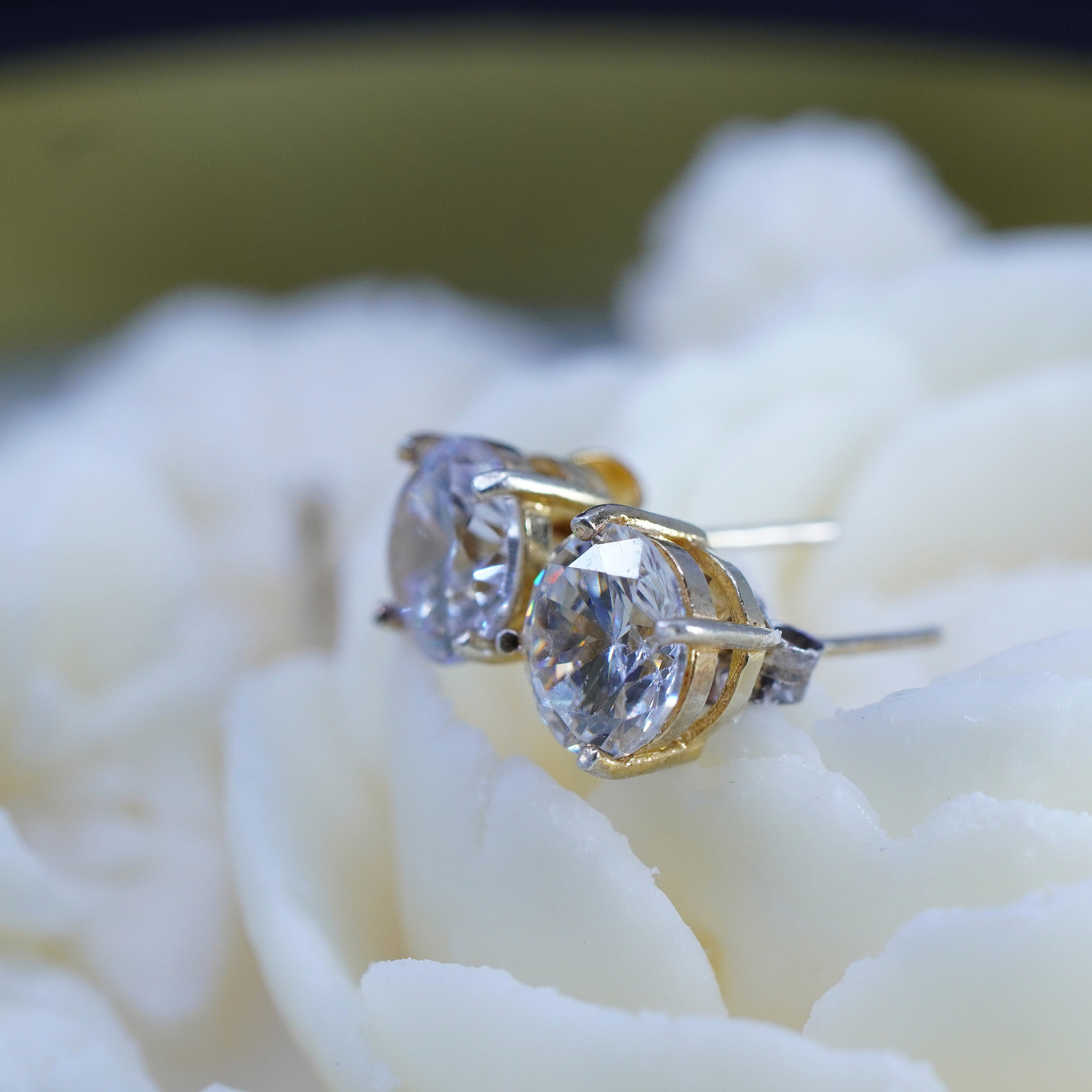 8mm, Vintage sterling silver 925 studs earrings with clear cz