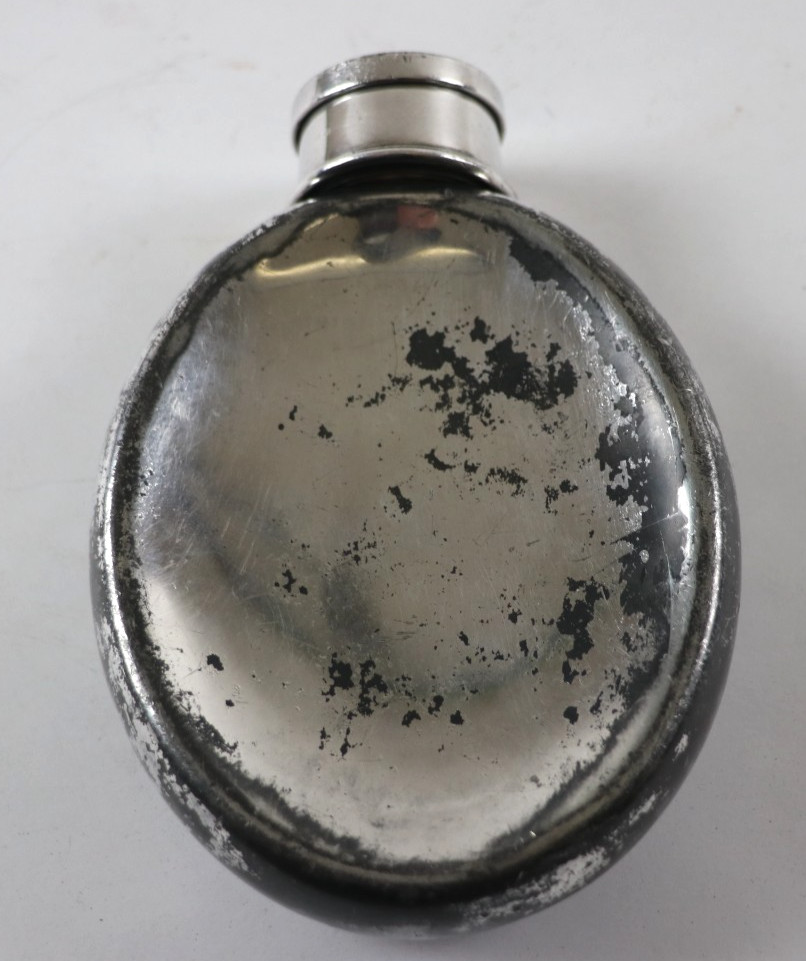 1888 Antique Silverplate Flask & Collapsible Cup/Lid w/ Monogram 5 1/2 x 4''