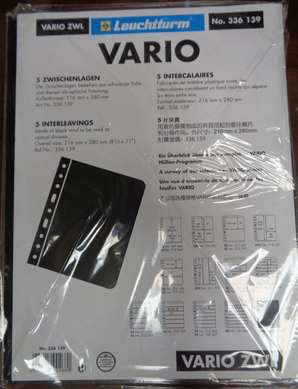 Lighthouse VARIO ZWL Black Interleave for Clear Stock pages pack of 5 NEW