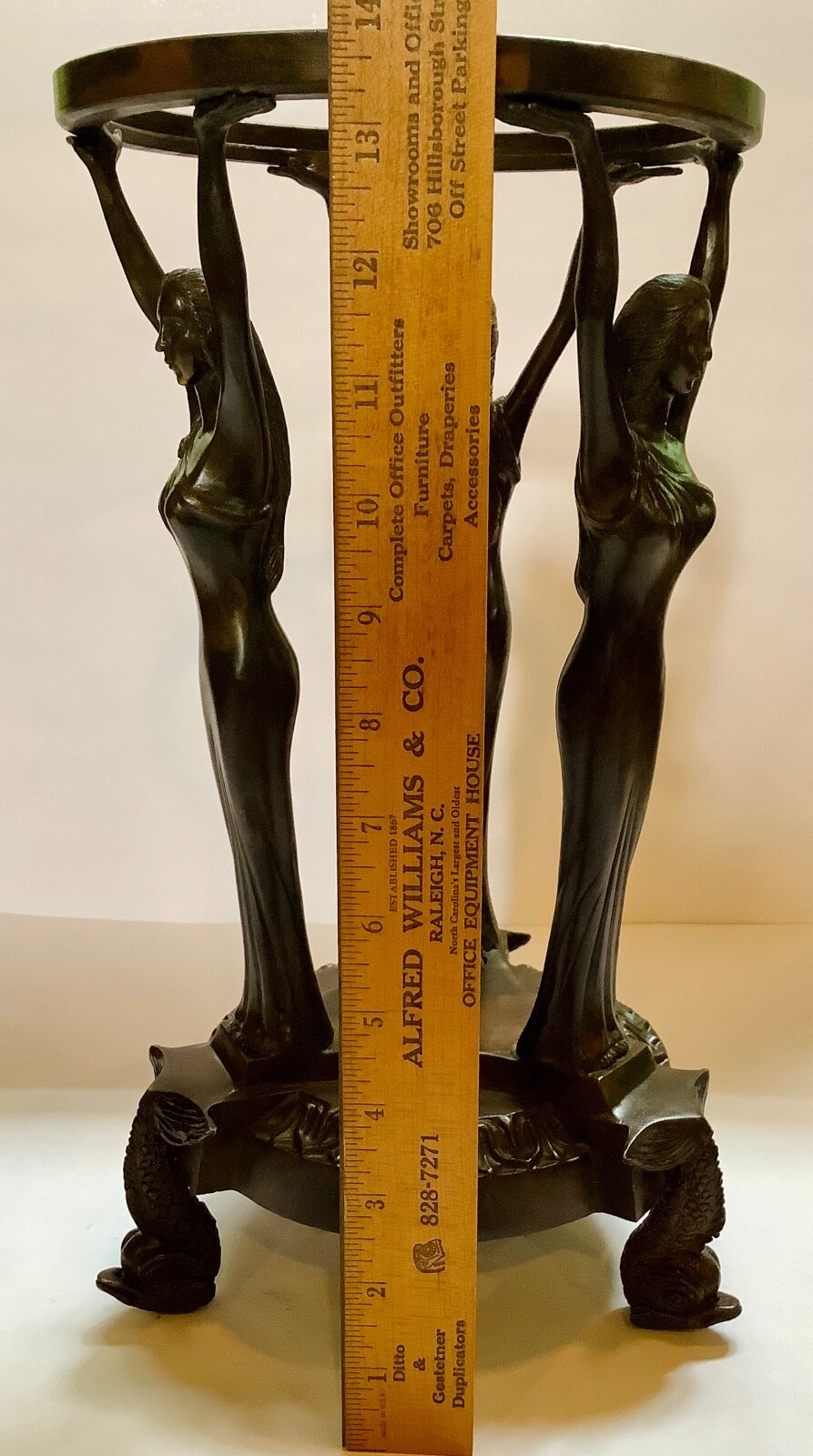 Nouveau Neoclassical Bronze Three Graces Centerpiece Orb or Bowl Stand Koi Feet