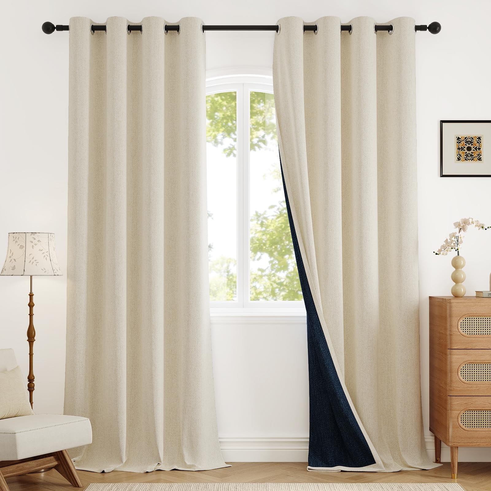 Blackout Curtains 84 Inch Length 2 Panels Set for Living Room, Grommet Linen-...