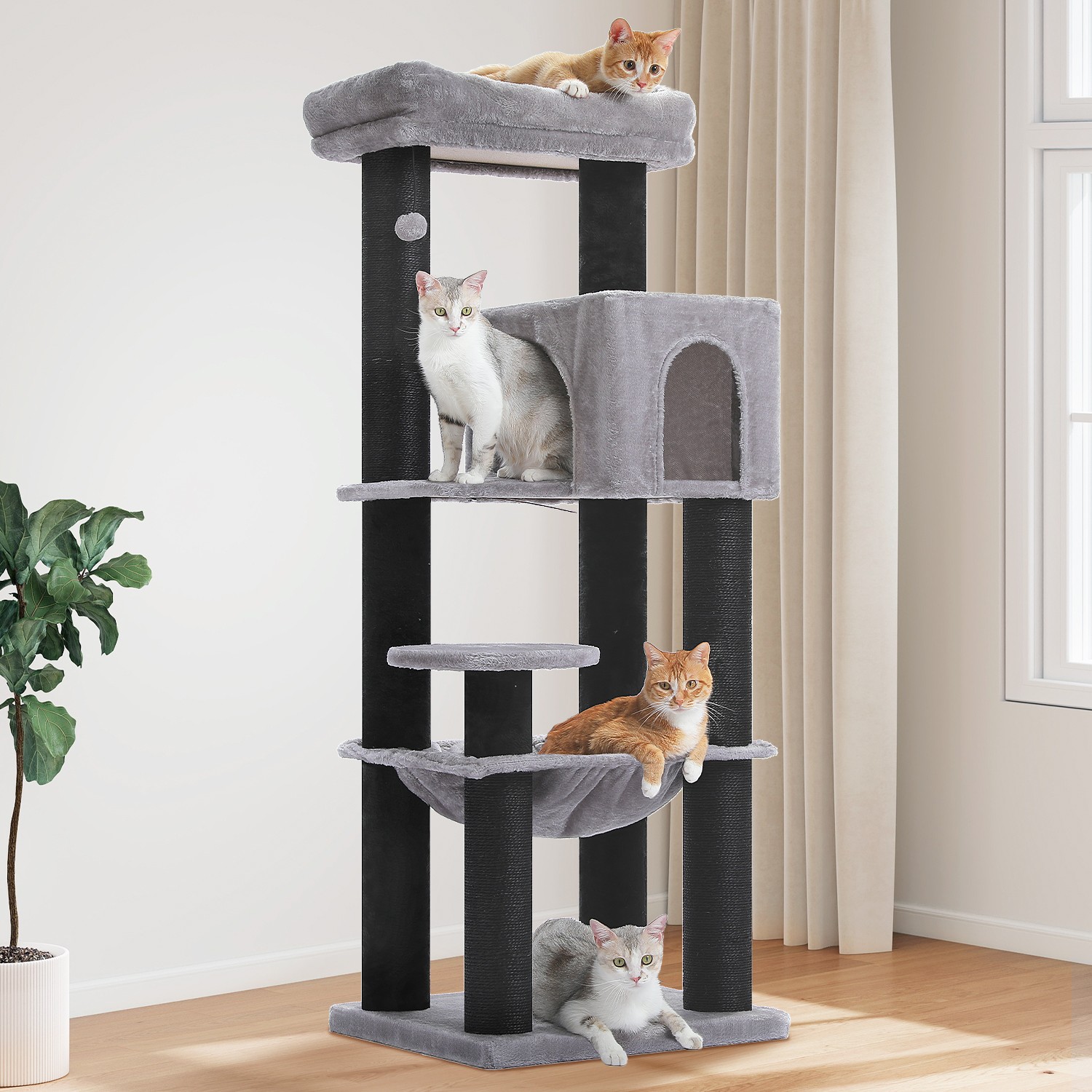 PAWZ Road XL Cat Tree Tower for Large Cats (30lb) with Thick Scratching Post Toy