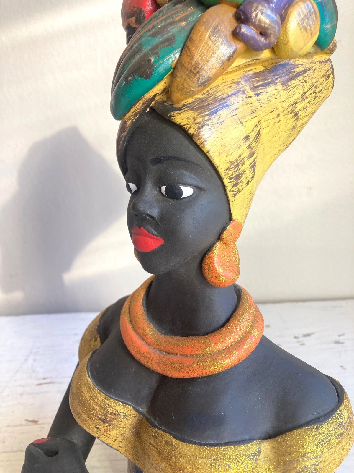West Indies Woman Studio Pottery Sculpture Haiti Jamaica Carnival Hand Painted