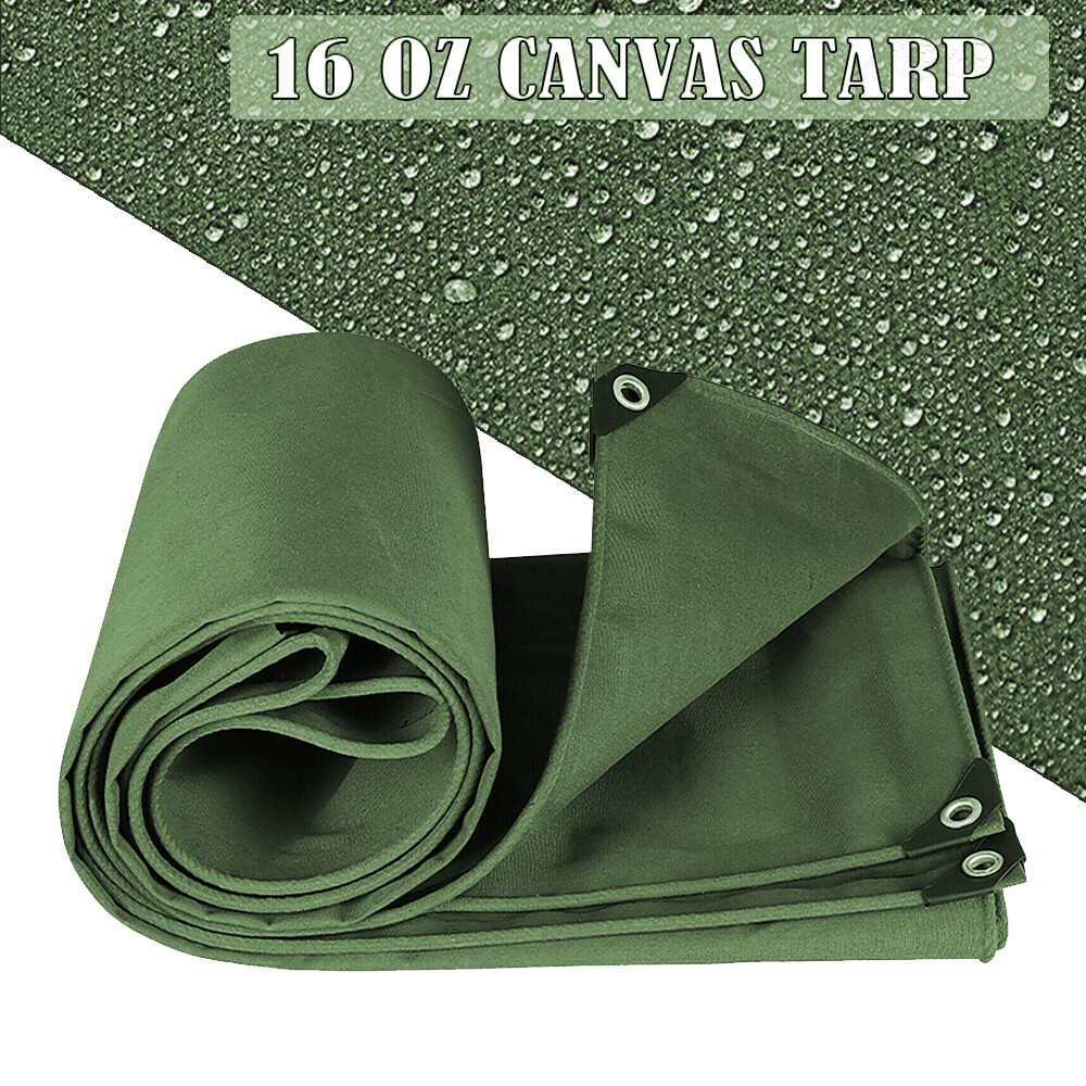 Heavy Duty Waterproof Canvas Tarp 16 Oz Cotton Canvas Tarpaulin Cover Tent Green