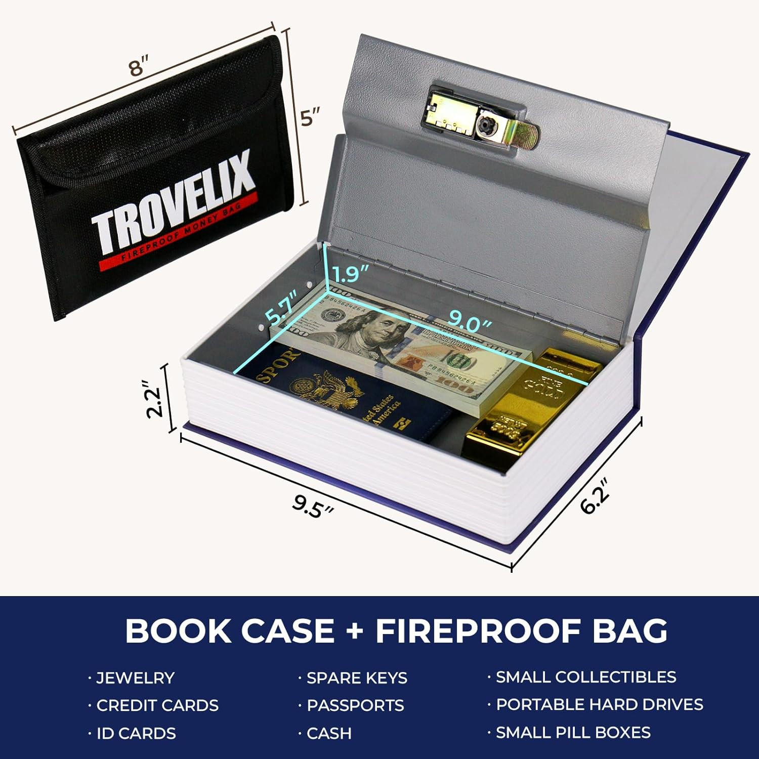 Book Safe Combination Lock Hidden Storage with Box