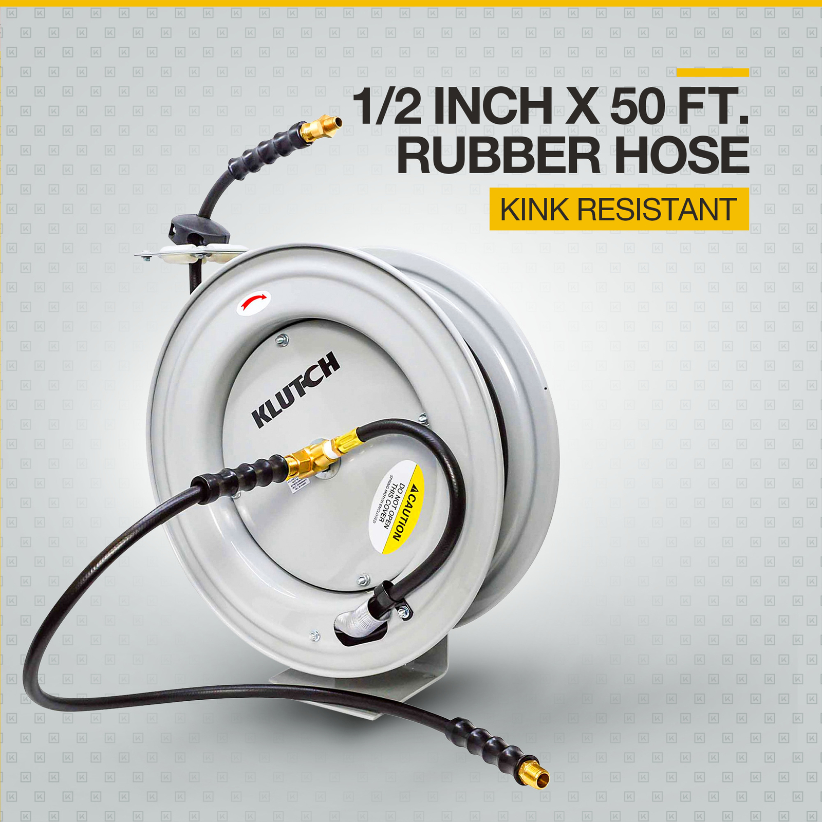 Klutch Auto Rewind Air Hose Reel with 1/2in. x 50ft. Rubber Hose, 300 PSI