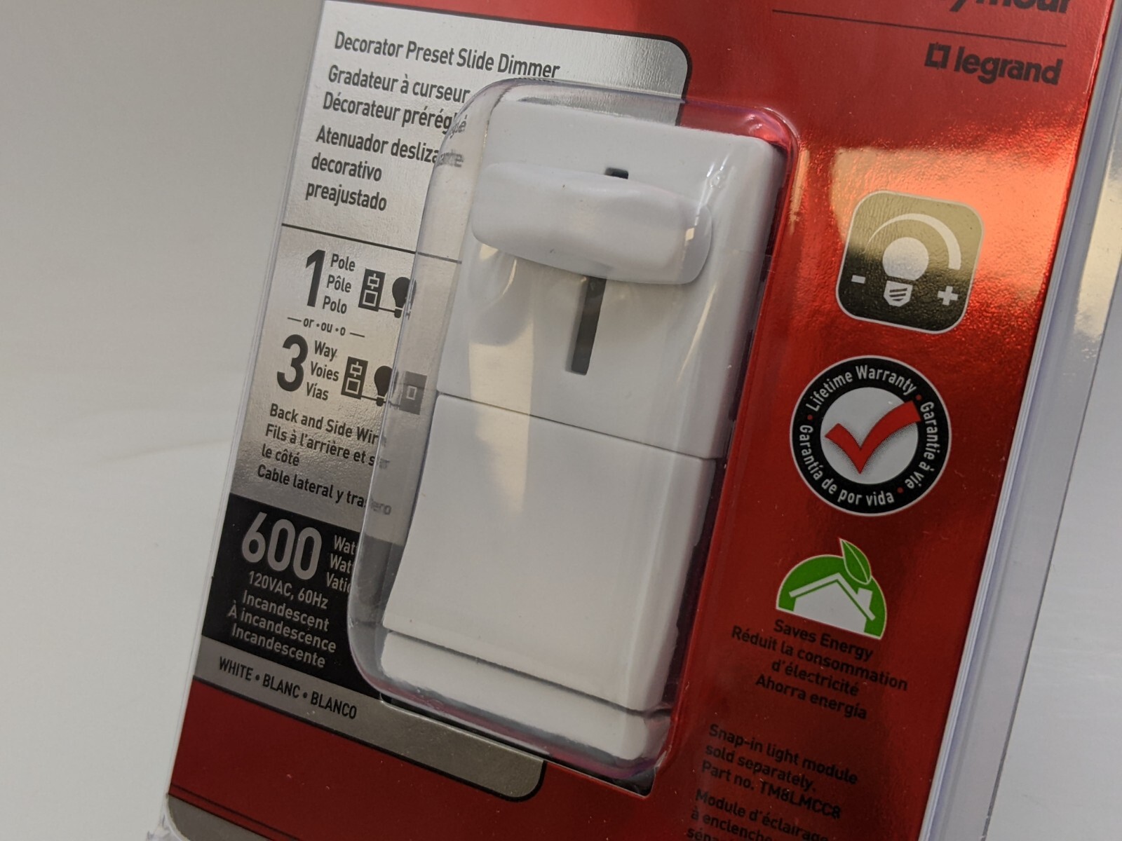 Pass Seymour Legrand LS603PWV Decorator Preset Slide Dimmer 1P 3 Way 600W 120V