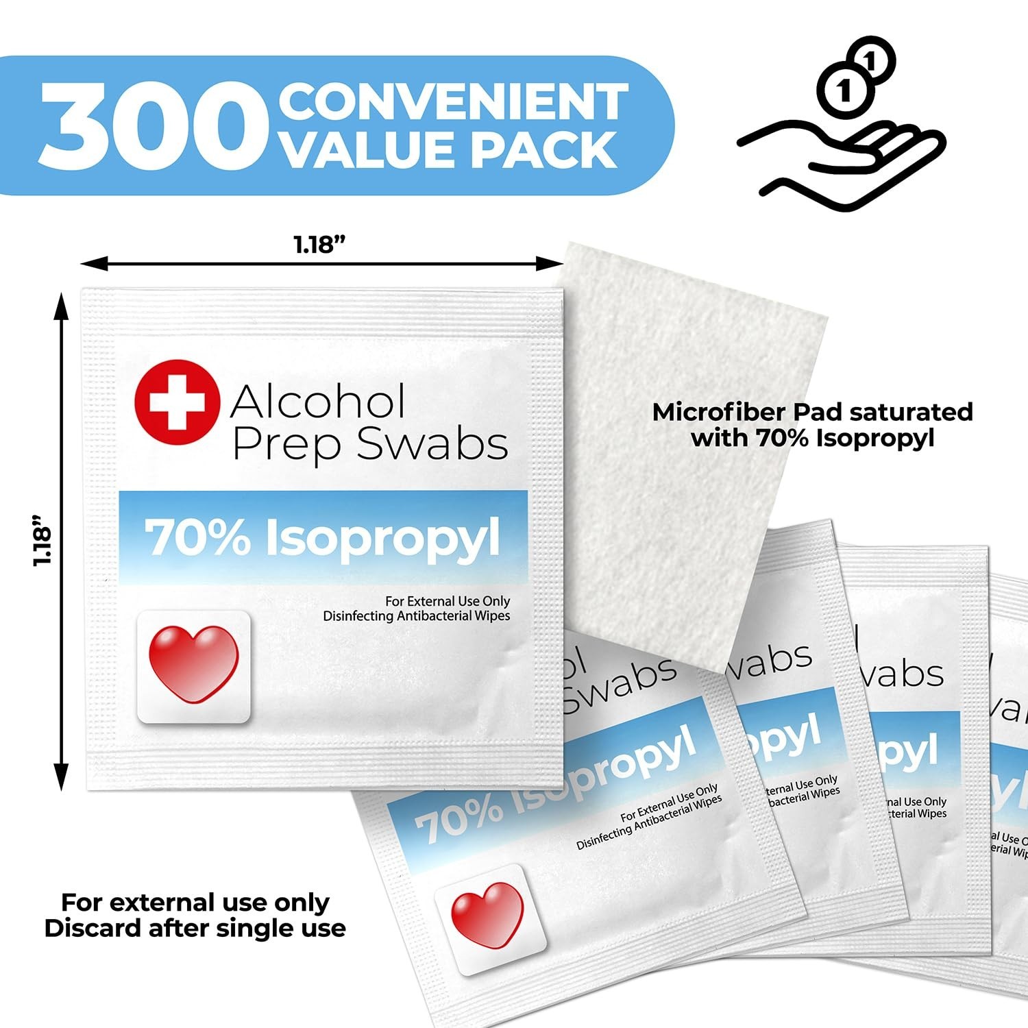 Alcohol Wipes individually Wrapped - 300 Pack Isopropyl Alcohol Wipes, Alcoho...