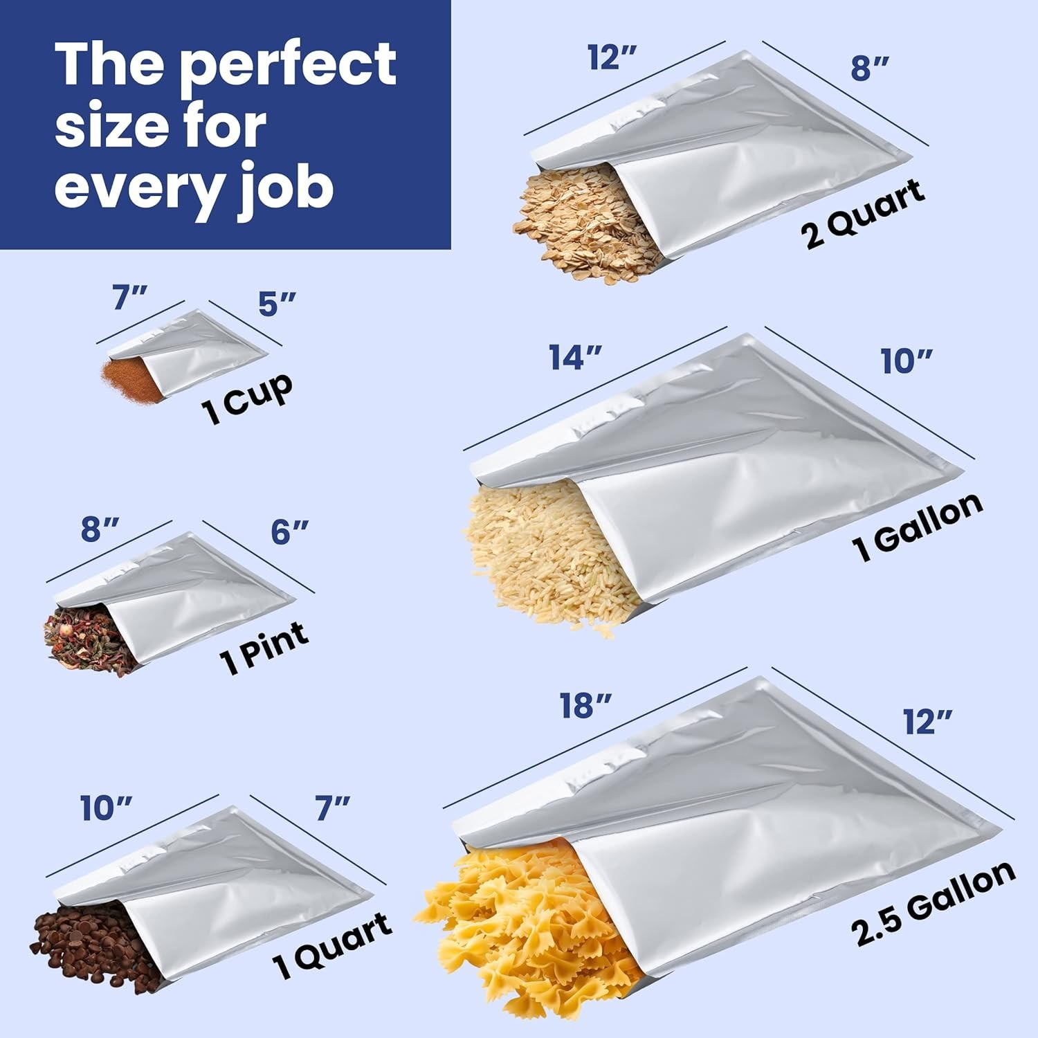 50ct 1-Gallon Mylar Bags 10Mil Thick Heat Seal Airtight Food Storage | Silver