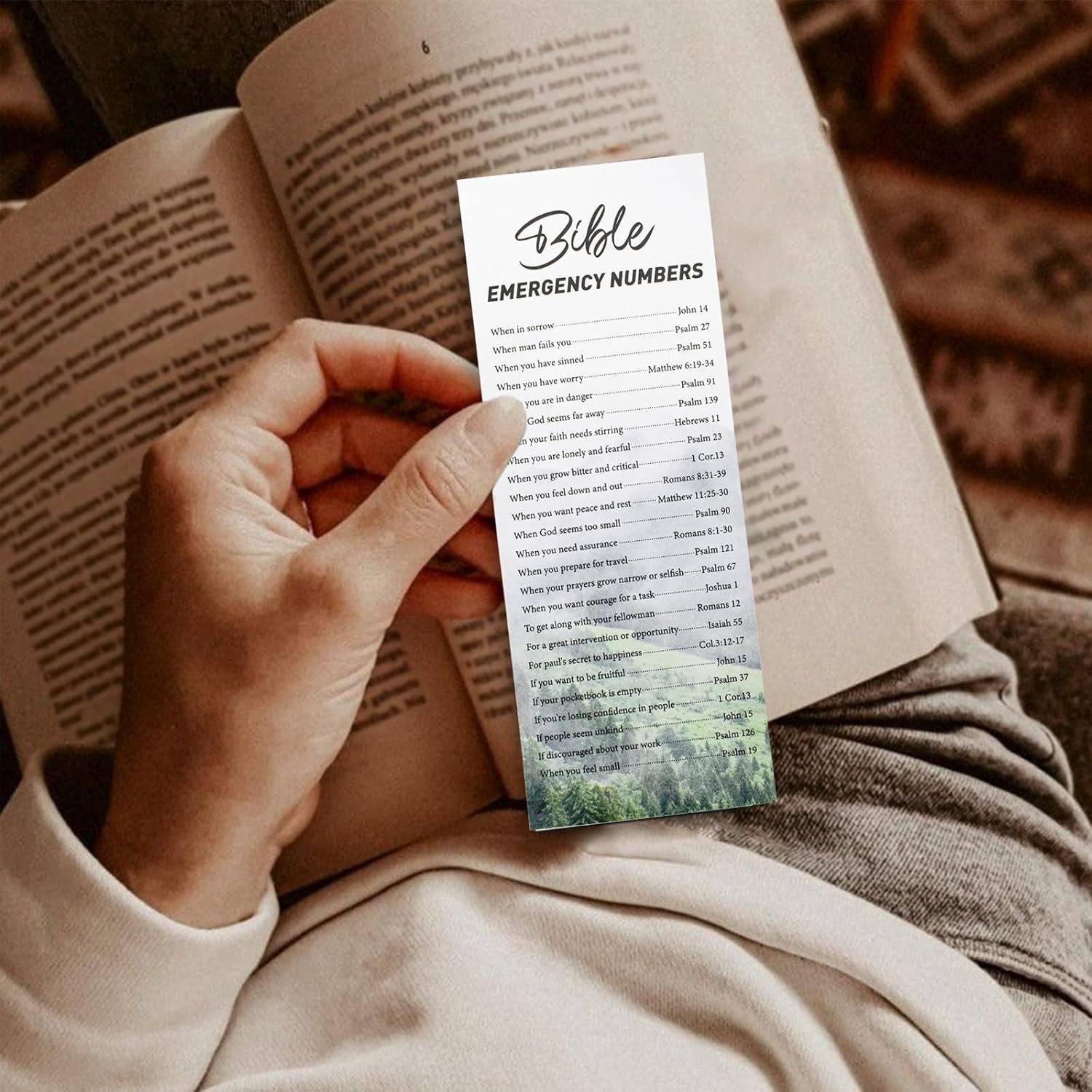 20 Pack Bible Bookmark Set with Emergency Numbers - Large Print for Church Gifts
