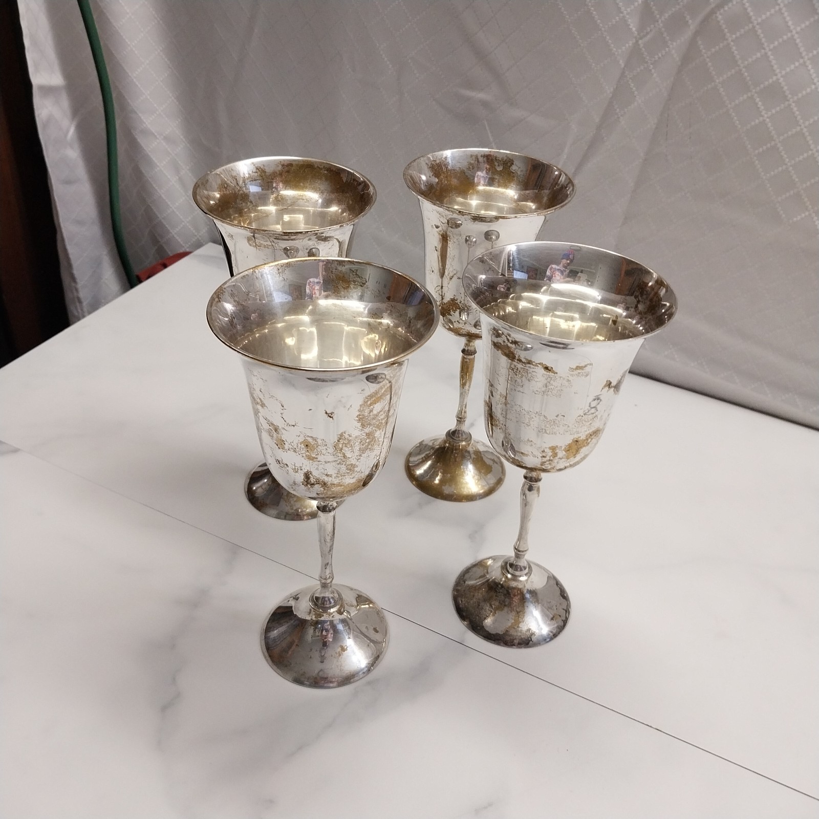 Leonard Water Wine Vintage Silver-plate 8" goblets - set of 4 - worn decor