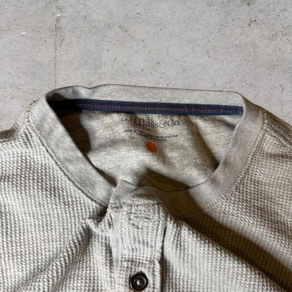 Mens vintage grey faded thermal waffle knit grunge Y2K Henley Longsleeve