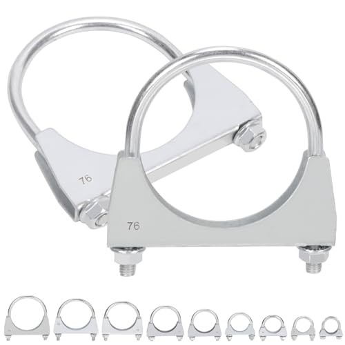 2Pcs (76mm) Exhaust U Clamps, U Bolt Muffler Clips, Silver Steel, Automotive 3"