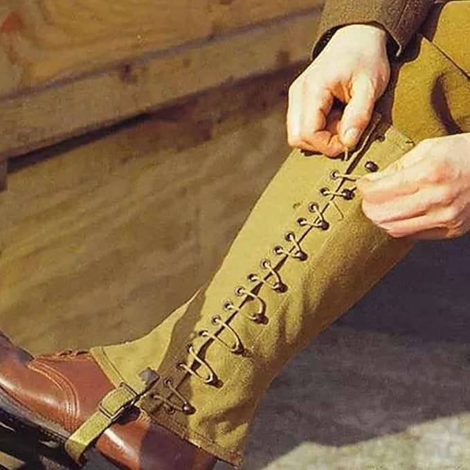 Canvas Leg Gaiters For Men WWII Reproduction M1936 Hiking Army Khaki Canvas, 3R