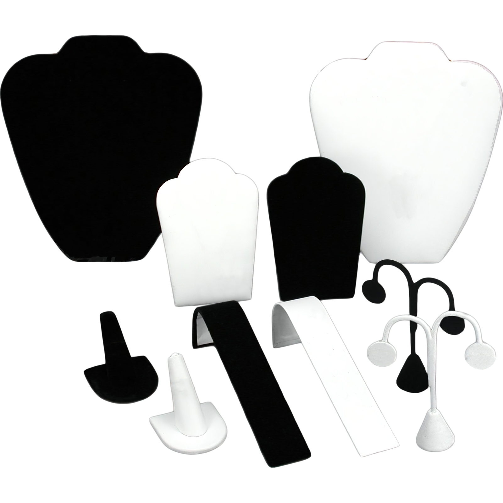 Black Velvet & Faux White Leather Jewelry Display 10 Piece Set