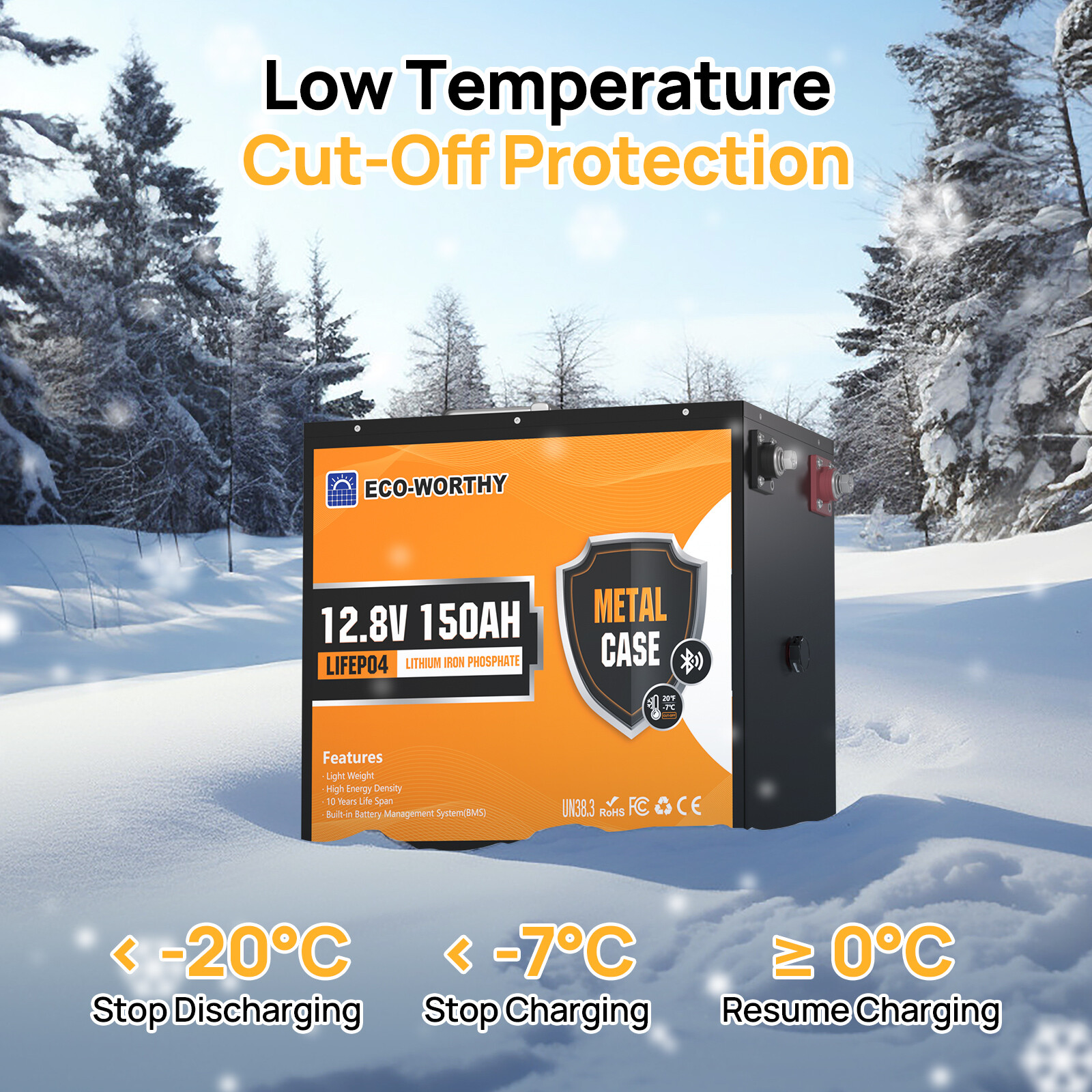 ECO-WORTHY 12V 150Ah LiFePO4 Bluetooth Lithium Battery Metal casing for RV Boot