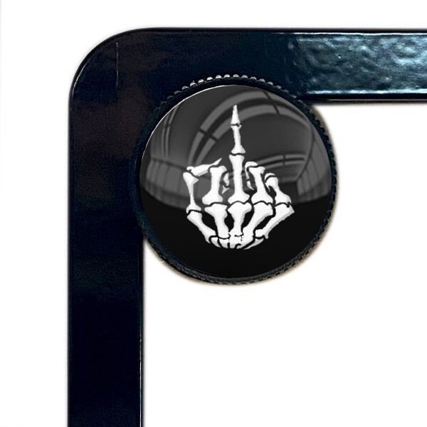 4 Pcs SKULL FINGER FU Black License Plate Frame Tag Bolt Screw for Harley 💀