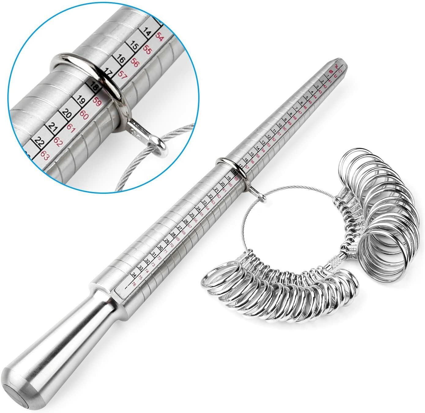 Metal Finger Gauge Mandrel Finger Sizing Ring Sizer Set Band 1-15 Measuring Size