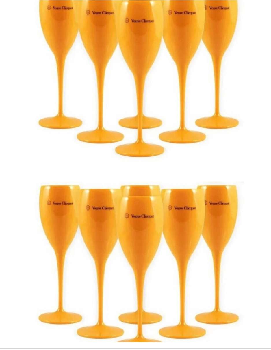 Veuve Orange Plastic Champagne Flute Glass | Matching Ice Bucket Set Options