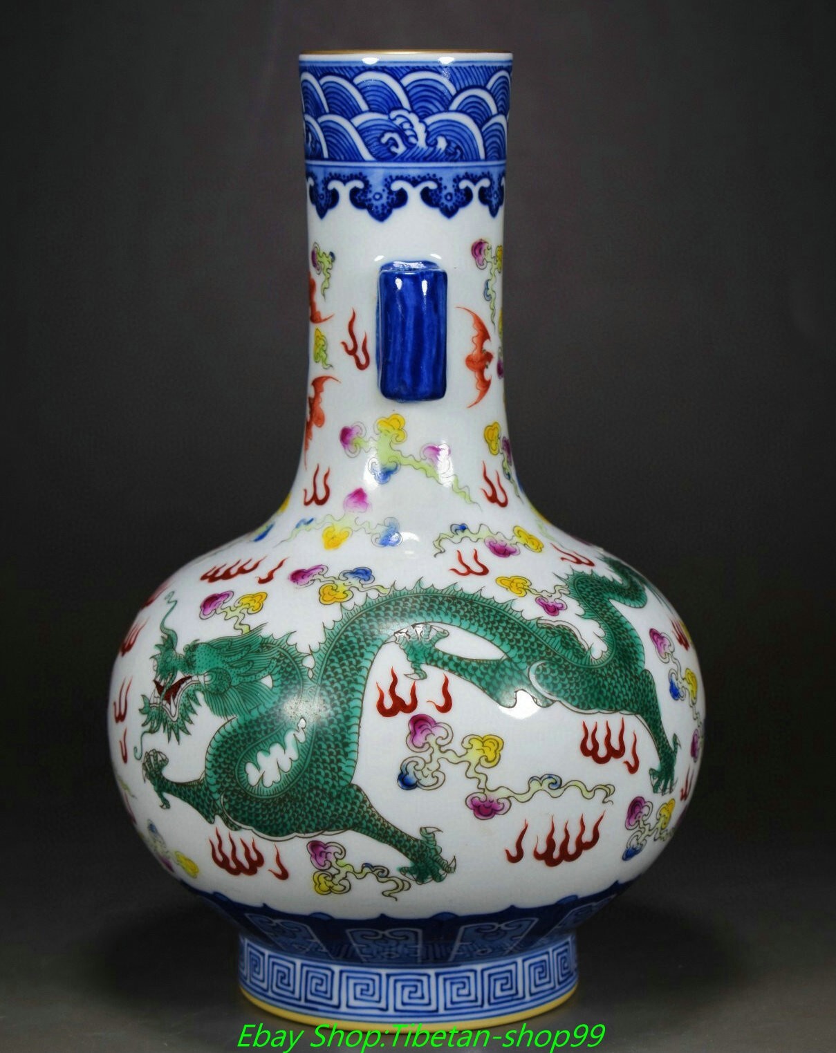 10.2'' Qing Yongzheng Marked Blue White Colour Porcelain Gold Bottle Vase Pair