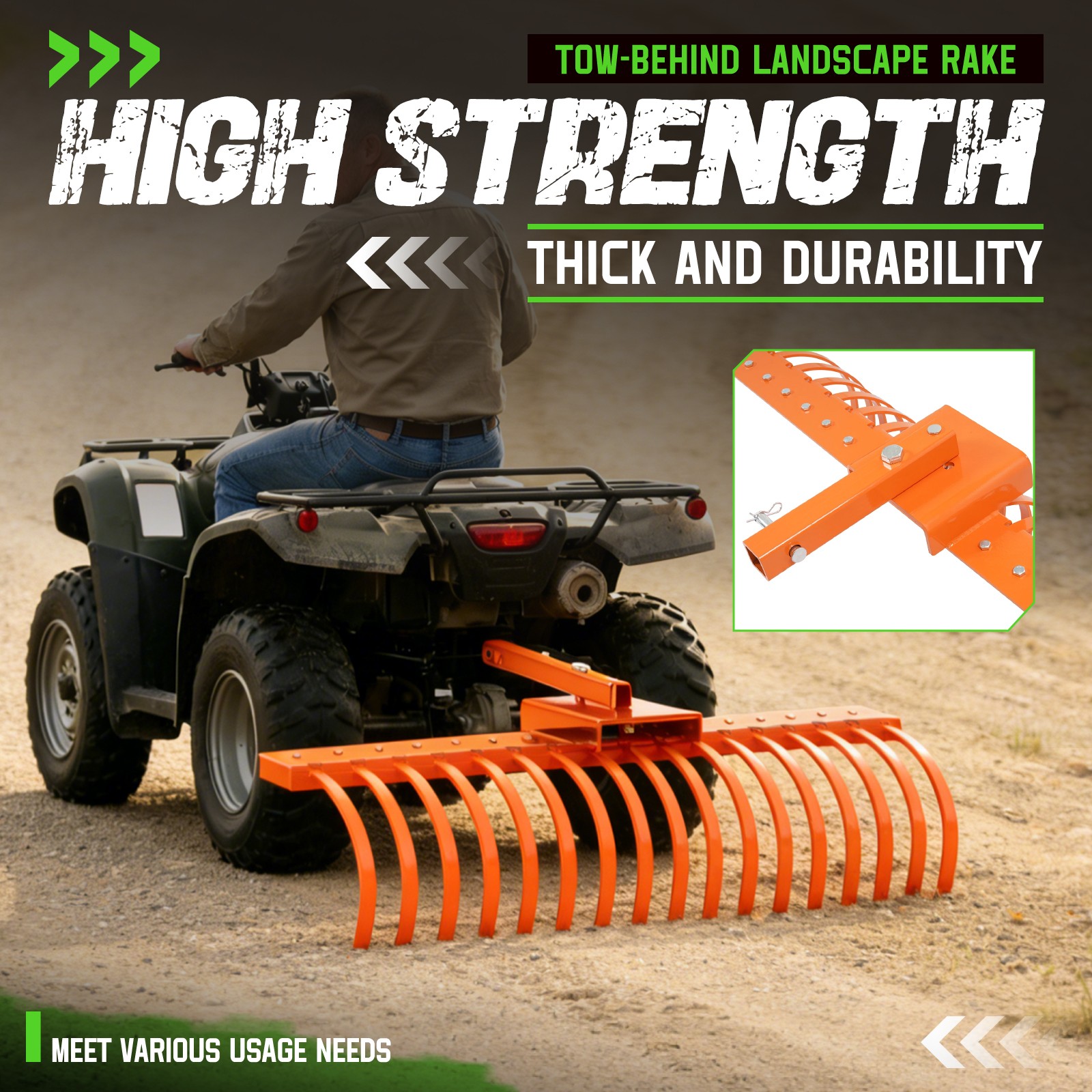 48" Landscape Rake Pine Straw Rake Rock Rake For 2" Receiver Tractor ATV/UTV